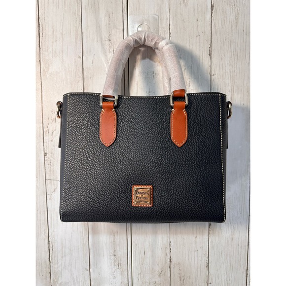 NEW-Dooney & Bourke Leather Top Handle Tote Black Crossbody strap Dust bag 2 way - Picture 1 of 13